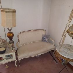 Chair,And Small Marble Top Wood Vintage 