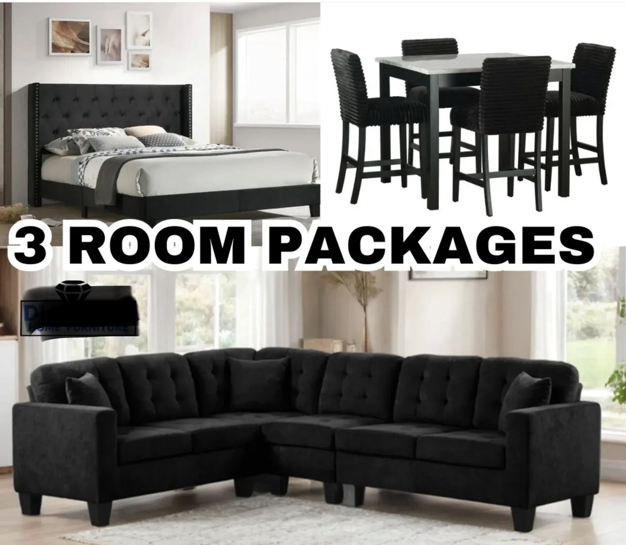 NEW 3 ROOM PACKAGE DEAL- BED MATTRESS DINING ROOM SECTIONAL SOFA AND FINANCING AVAILABLE
