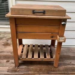 Custom Made Solid Wood Igloo Cooler with Water Drain, Shelf and Handles