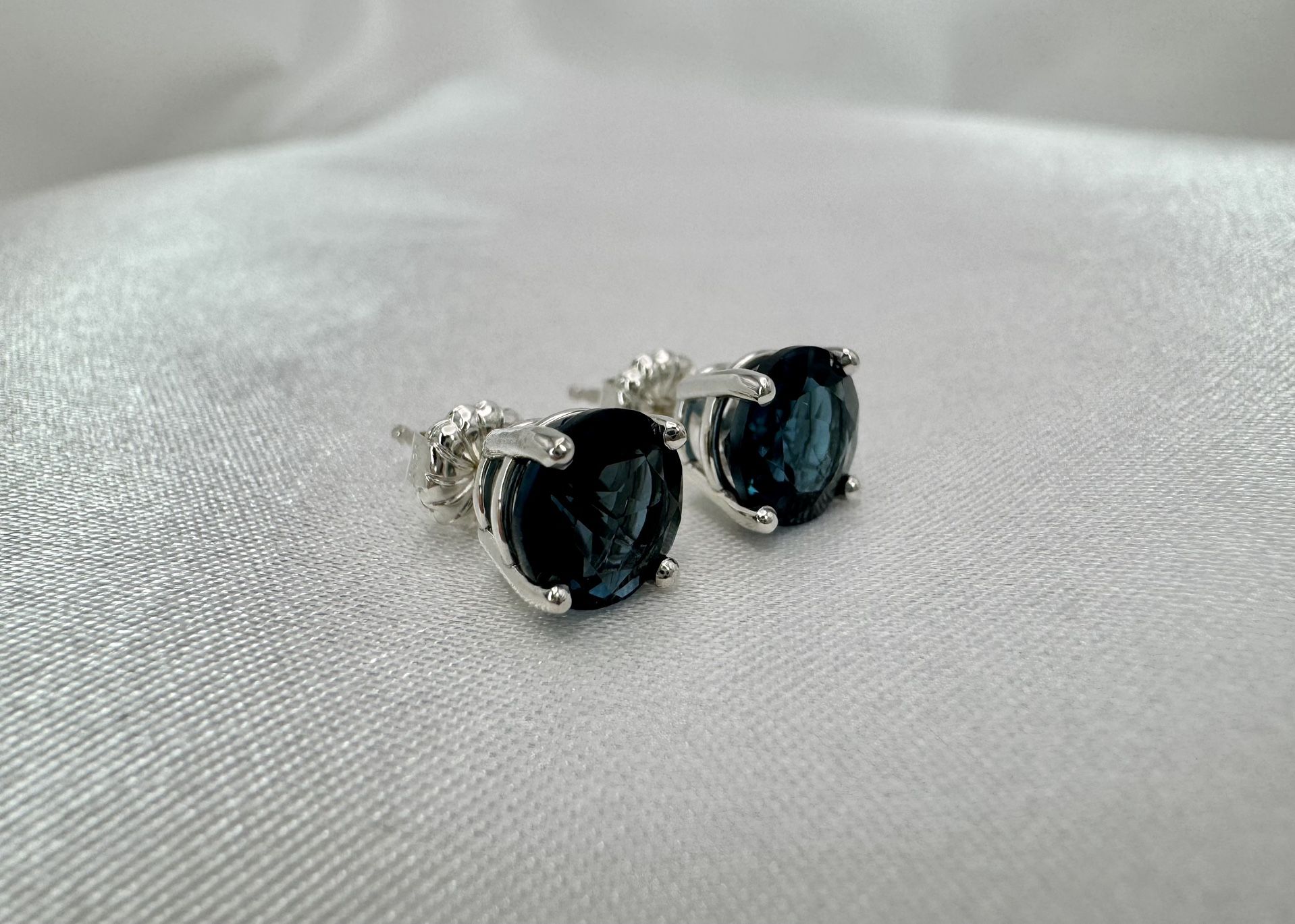 London blue sapphire stud earrings set in sterling silver