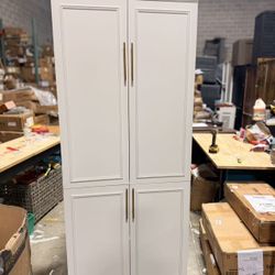 Wardrobe Closet with 4 Doors, Modern White Bedroom Armoire with Gold Handles $160