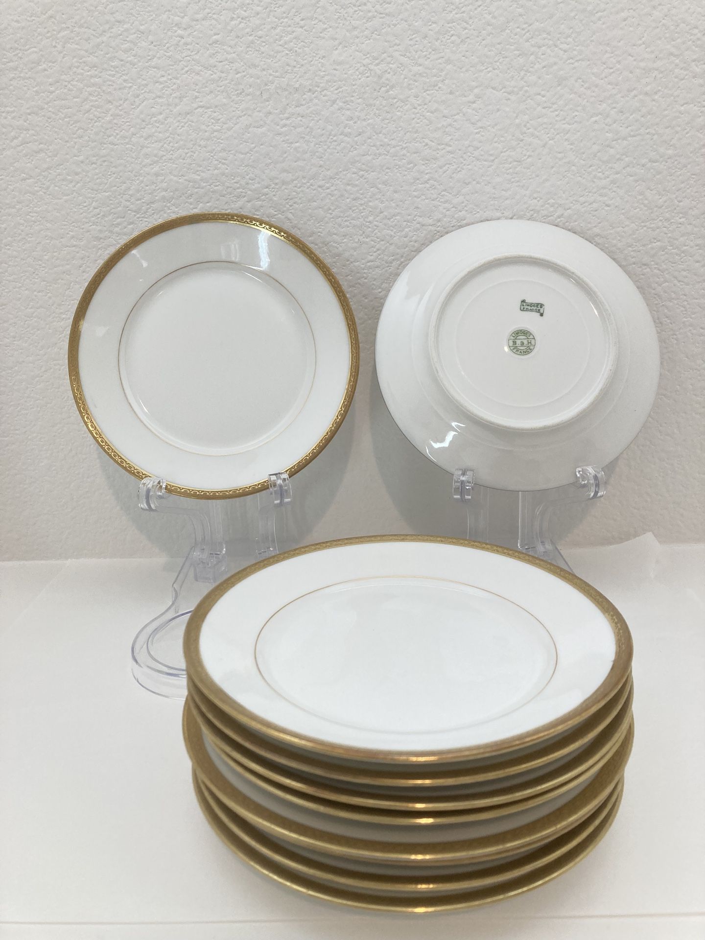 Limoges B & H France White, Gold Trim 6 1/4” Plates (10)
