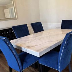 Marble Dining Table Set With 4 Velvet Chairs