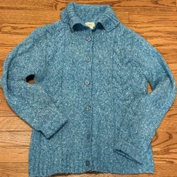 L.L. Bean Women’s Wool Blend Chunky Cable Knit Button-Up Cardigan Sweater Sz M