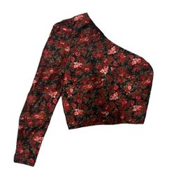 Good American moody floral one shoulder crop top