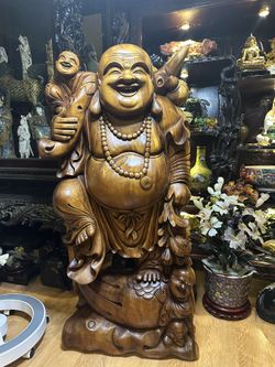 Wood Happy Buddha