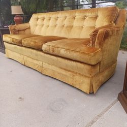 MCM Mid Century Velvet Mustard Couch , Record Player , Ash Trays Lamps And More
