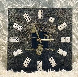 Vintage Las Vegas Casino Real Double Dice Clock Novelty Desk/Table/Cabinet –Retro Black Glitter Face! Great condition