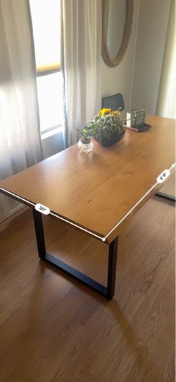 Wood Dining Table with Metal Legs solid wood modern table.