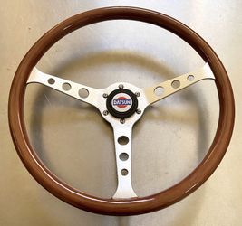 Wood Steering Wheel 380mm w/ Datsun Hub Adapter & Horn Button (Momo 510 Nardi 240z Personal 620 Sparco 280z OMP Raid Renown Roadster 280zx Sunny JDM)