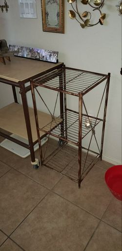VINTAGE INDUSTRIAL STEEL METAL 3 TIER MULTIPURPOSE SHELF BOOKSHELF TABLE STORAGE RACK