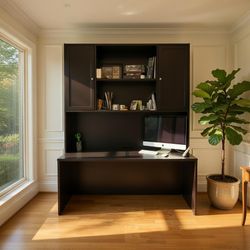 High end desk with hutch and file cab - great condition