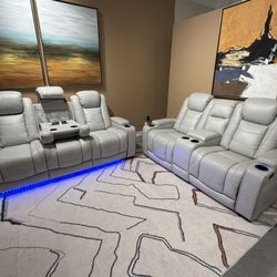 Gray Sofa & Loveseat Power Recliners & LED Lights