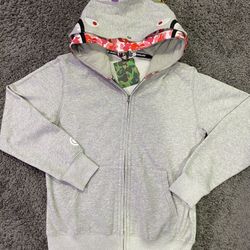 Grey Bape Double Hood Hoodie Size L