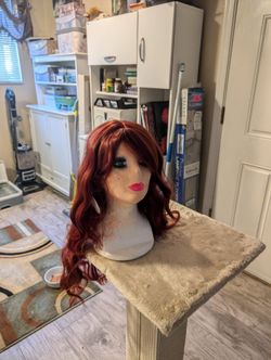 Long Burgundy Synthetic Wavy Wig