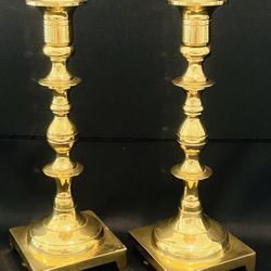 Vintage Baldwin Pair of Brass Candlestick Holders 9.75” Tall