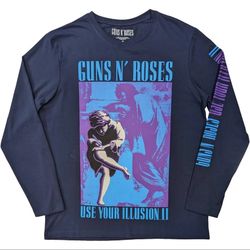 Guns N Roses Get In The Ring Tour 91-92 Navy Long Sleeve Shirt NEW
