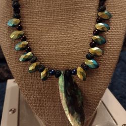 Abalone Pendant On Sinew W/glass Beads