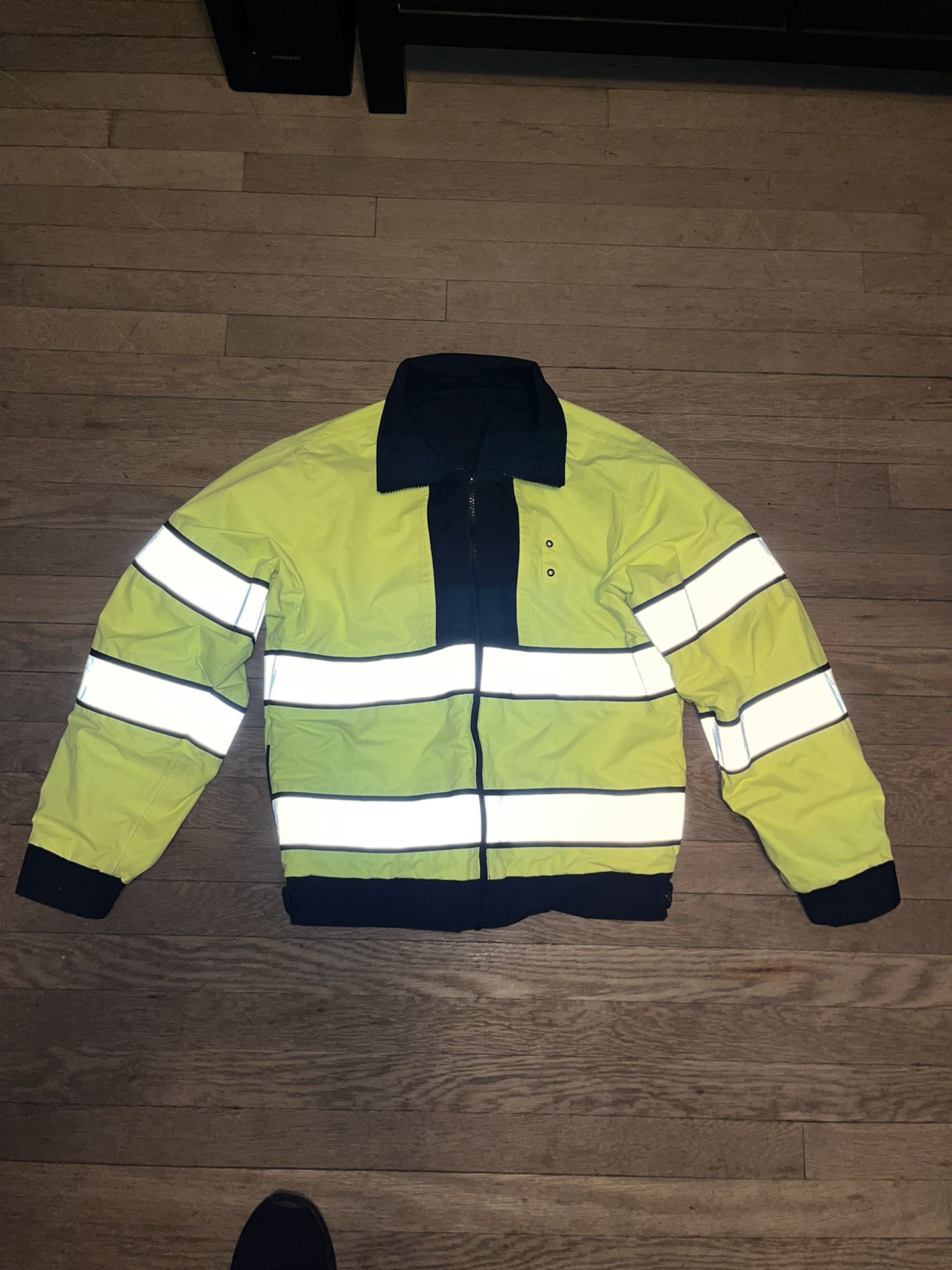 Black Hi-Visibility Waterproof REVERSIBLE Uniform Coat Duty Jacket Neon Hi Vis