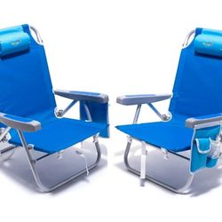 SUNNYFEEL Beach Chairs for Adults 2 Pack 5 Position Lay Flat, Portable Folding Backpack Beach Chair Heavy Duty with Cooler Bag, Cup Holder for Outdoor