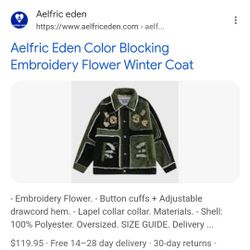 UNISEX***OVERSIDED LARGE***Aelfric Eden Color Blocking Embroidery Flower Coat