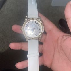 Monte Carlo Women's Dress Watch White Silicone Band Rhinestone Accents