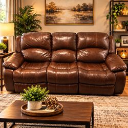 🤎Brown Leather Reclining Sofa