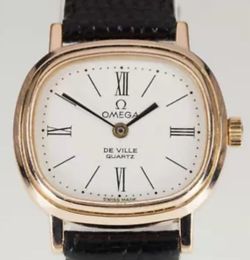 Omega Women's Gold-Plated DeVille Quartz Watch w/ Leather Band