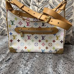 Authentic Louis Vuitton Boulogne Takashi Murakami white multicolor bag