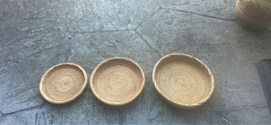 3 Pack Round Rattan Wicker Nesting Bread, Fruit, Storage,  Serving Baskets Trays