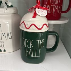 Rae Dunn “DECK THE HALLS” Green Mug With Whipped Cream Topper