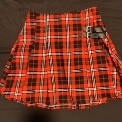 red plaid skirt
