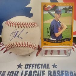 Joe Mauer signed baseball & rookie card 
