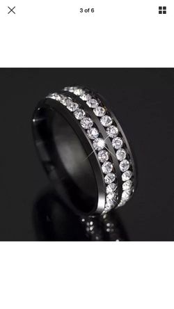 Double Row Rhinestone Black Ring