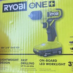 Ryobi 18 Volt 3/8 Drill W Battery Kit