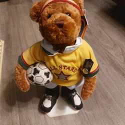 Pickford Bears Jet in Soccer Outfit Brass Button Bear Brown 11 Inch With Tags