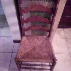 4 Pc Vintage Ladder Back, Wicker Woven Rush Seat Chair