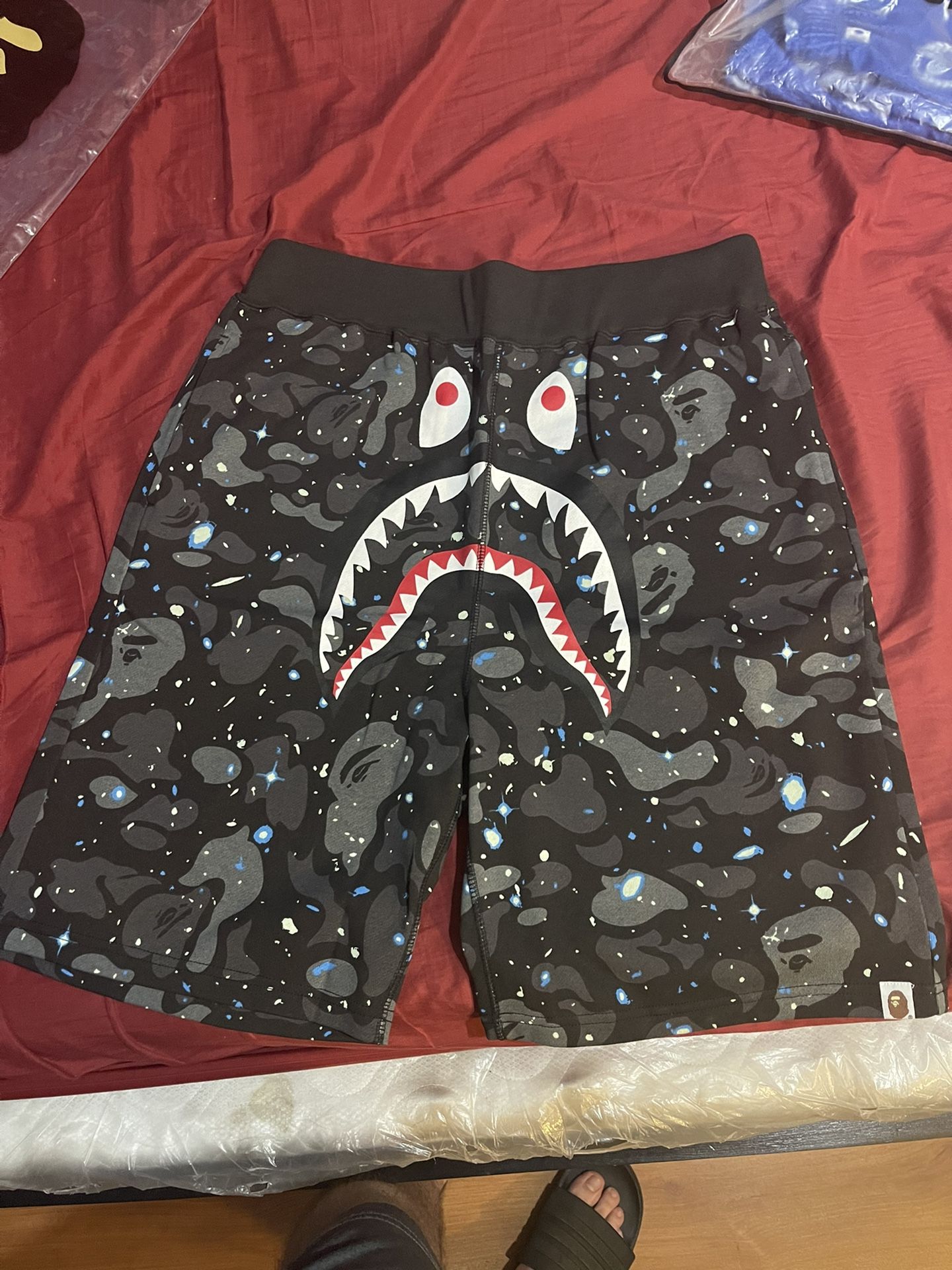 bape shark beach shorts red