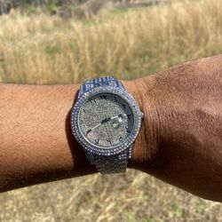 Fully Iced Out Hip Hop Women Men’s Watch Hebrew Dial Cz 