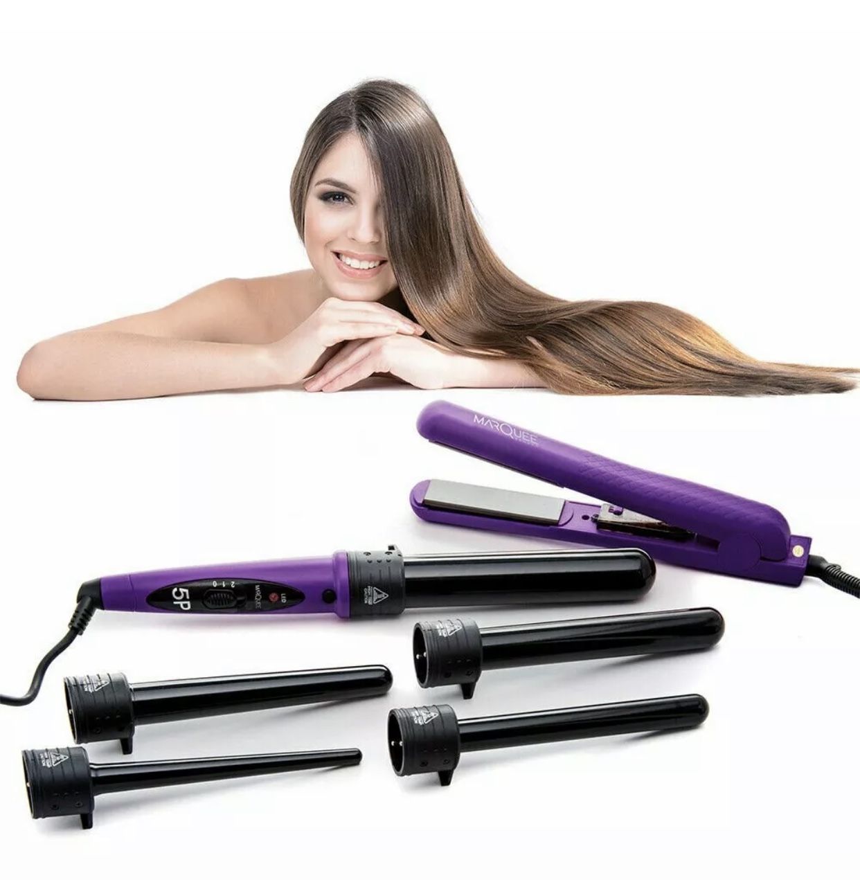 Deluxe Professional Beauty 8 Piece Interchangeable Flat and Curling Iron Set