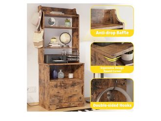 LIKIMIO Nightstand with Charging Station, 55" Tall End Side Table with Storage Cabinet, Small Bookshelf, for Living Room Office Bedroom, Vintage Brown