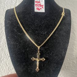14K  Solid Gold Chain and Pendant For Wedding 27.8Gr 26 Inches Long 