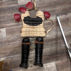 1930s Spalding Baseball Catcher Gear Chest Protector Shin Guards