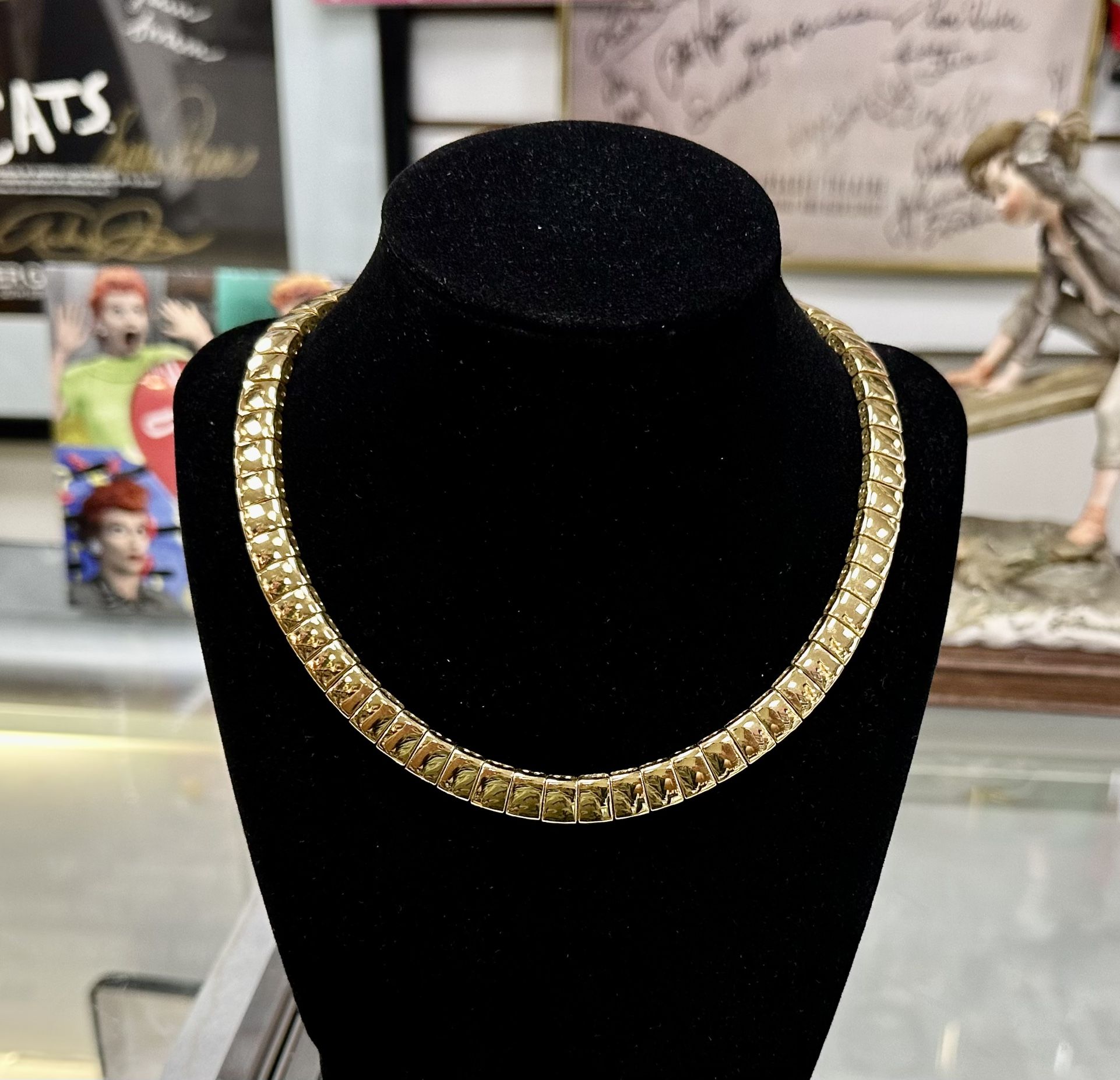 80s Vintage GIVENCHY Gold Tone Cleopatra Square Link Chain Choker 14” Necklace