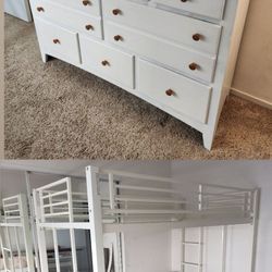 White Metal Twin Loft Bed AND Real Wood Dresser