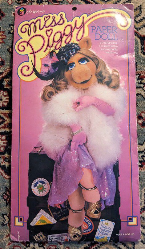 Vtg 80s Jim Henson Colorforms Miss Piggy Paper Doll Stand Up Outfits & Wigs 1980