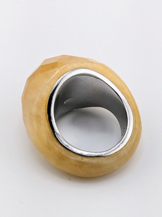 Yellow Faceted Genuine Jade Gemstone 925 Silver Ring
