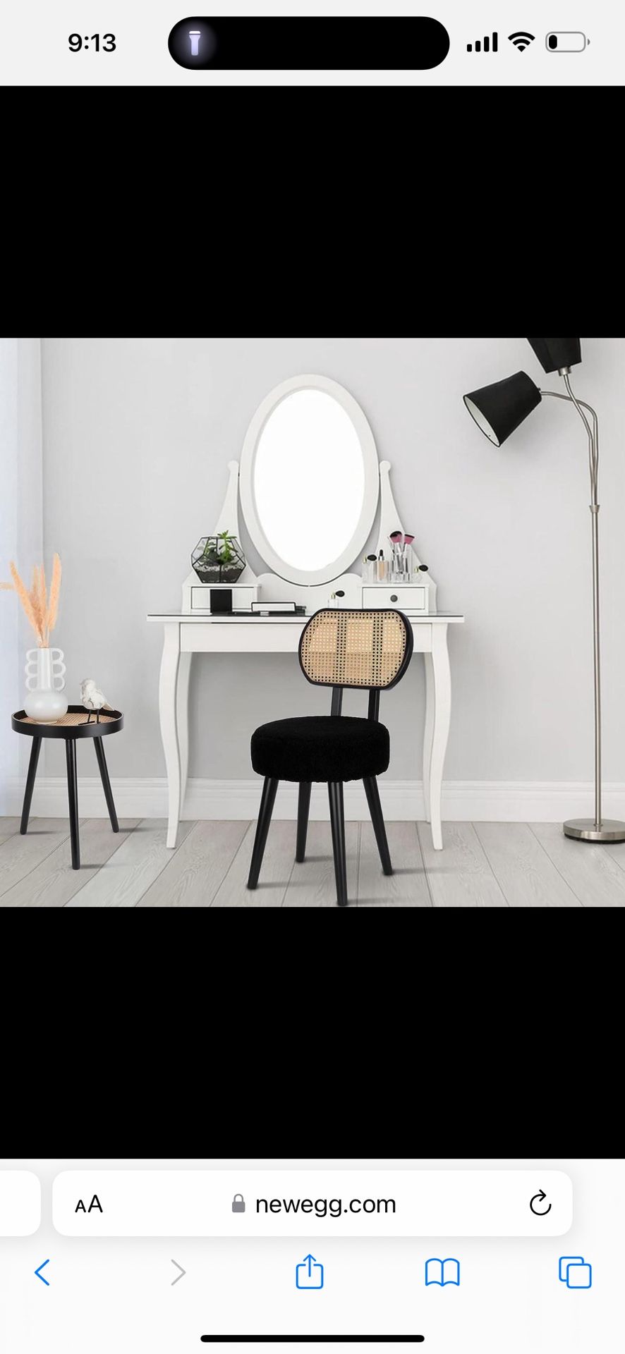 Black And Rattan Vanity Chair 