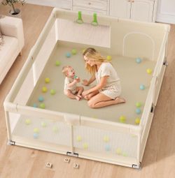 UANLAUO Baby Playpen - 69x59 Inch Beige