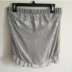 EXPRESS 100% Silk Silver Grey Sequin Embellished Ruffle Hem Tube Top NEW